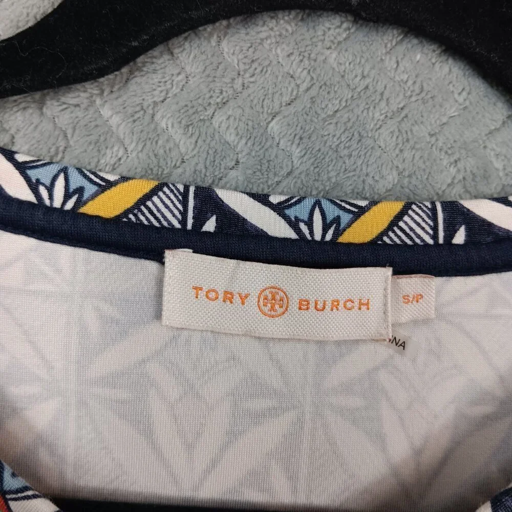 TORY BURCH  Multicolor Geometric Print Ponte Cropped Shirt Small  Short Sleeve